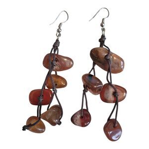 Vintage Orange Carnelian Beaded Drop Earrings Boho Style